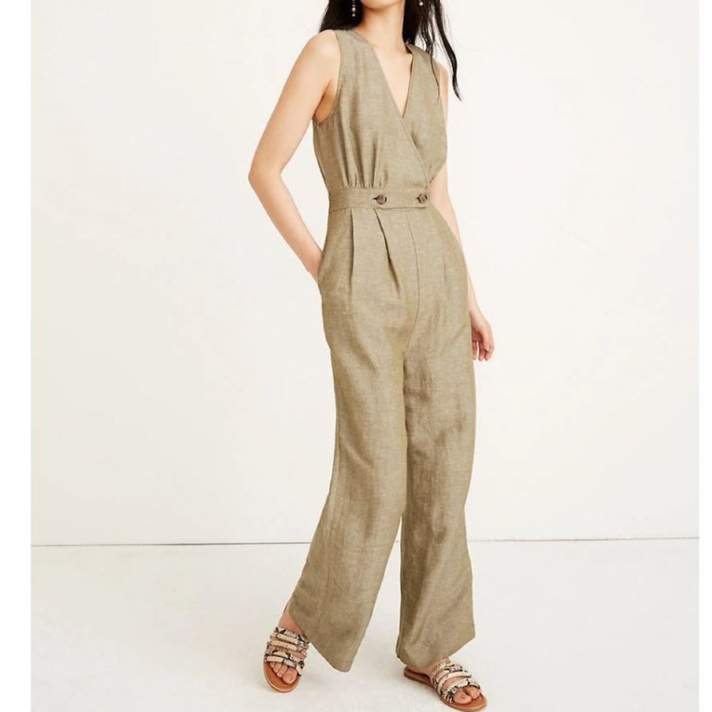 Madewell Linen Button-Waist Wide leg Jumps…